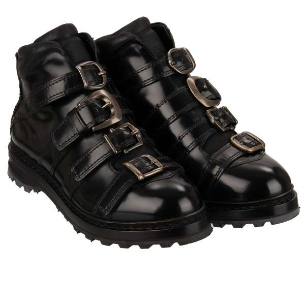 Leder Stiefeletten CORTINA mit Schnallen in Schwarz von DOLCE & GABBANA