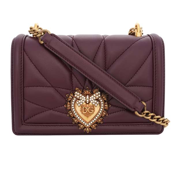 Crossbody Bag / Clutch Bag DEVOTION Small made of quilted matelasse nappa leather with jeweled heart buckle with DG Logo and structured metal chain strap by DOLCE & GABBANA