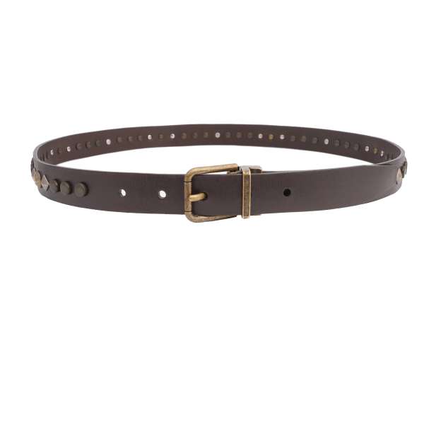 Leather belt with metal studs pearls in brown by DOLCE & GABBANA