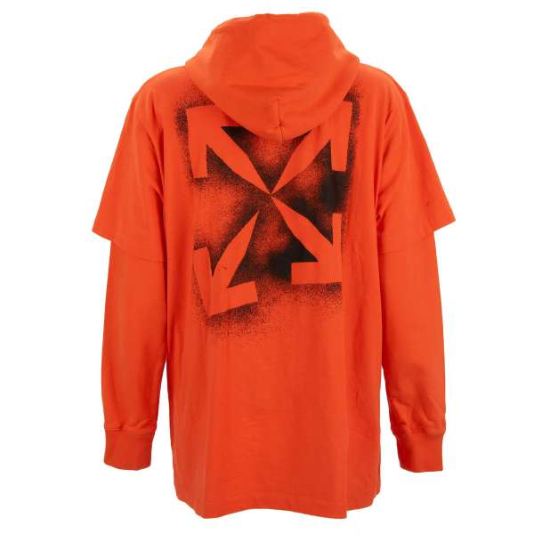 Off White Virgil Abloh Oversize T Shirt Hoodie Double Tee Orange Black XL