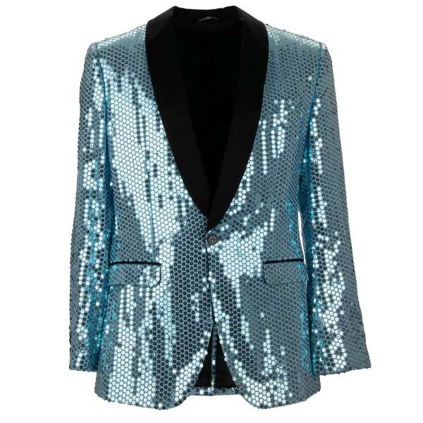 Full sequined tuxedo / blazer with contrast details and shawl lapel in blue and black by DOLCE & GABBANA