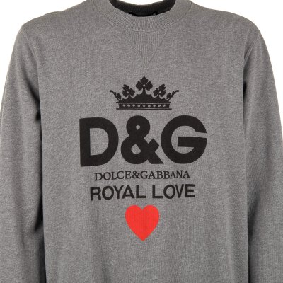 Dolce Gabbana D G Logo Royal Love Krone und Herz Baumwolle Pullover Grau 52 L FASHION ROOMS