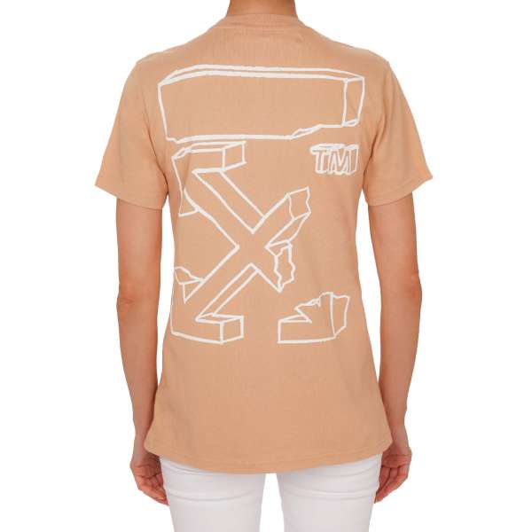 Cotton T-Shirt with Mykonos and Off White Logo print in nude / beige by OFF-WHITE c/o Virgil Abloh