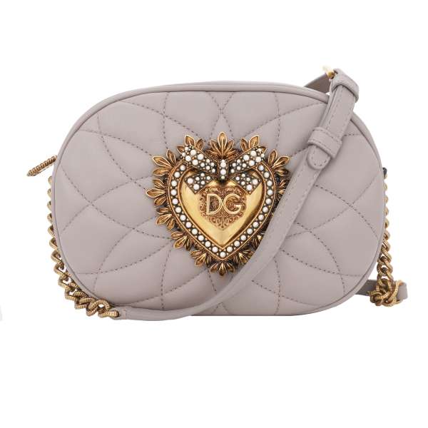 Clutch / Crossbody Bag DEVOTION made of quilted nappa leather with a DG Heart Logo with pearls and adjustable strap by DOLCE & GABBANA