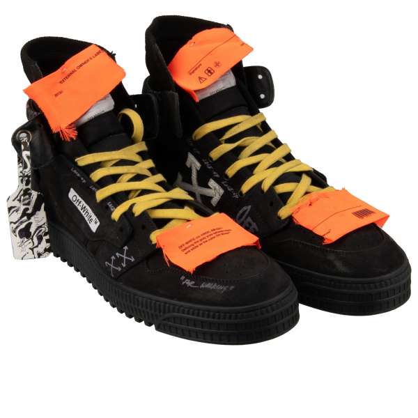 Leder Vintage Look High Top CUP SOLE 3.0 Sneaker mit Off White Logo Tag und Hand-bemahlten Elementen in Schwarz von OFF-WHITE c/o Virgil Abloh