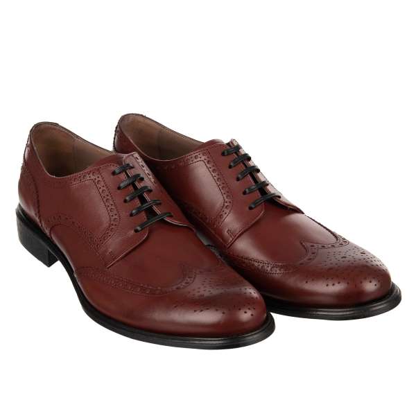 Classic wingtip derby shoes TAORMINA made of leather in Bordeaux red by DOLCE & GABBANA