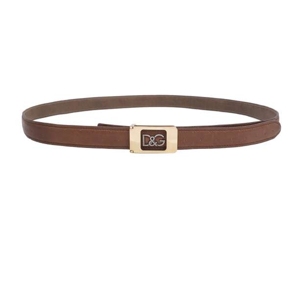 Perforated leather belt with DG Logo metal buckle in brown by DOLCE & GABBANA