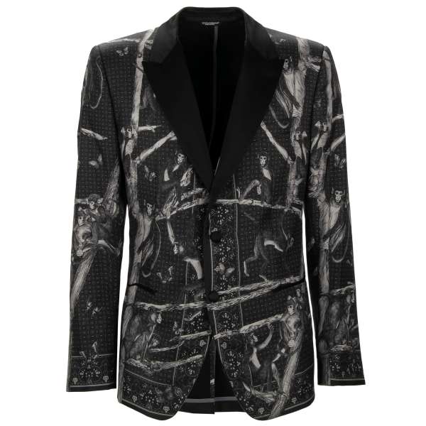 Blazer aus Seide mit Affen Print in Grau und Schwarz von DOLCE & GABBANA