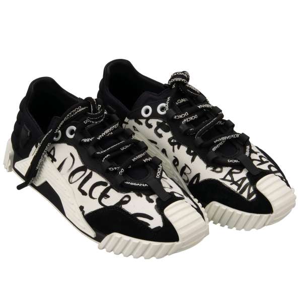 Lace Women Sneaker NS1 with Graffiti pattern and DG logo in white and black by DOLCE & GABBANA