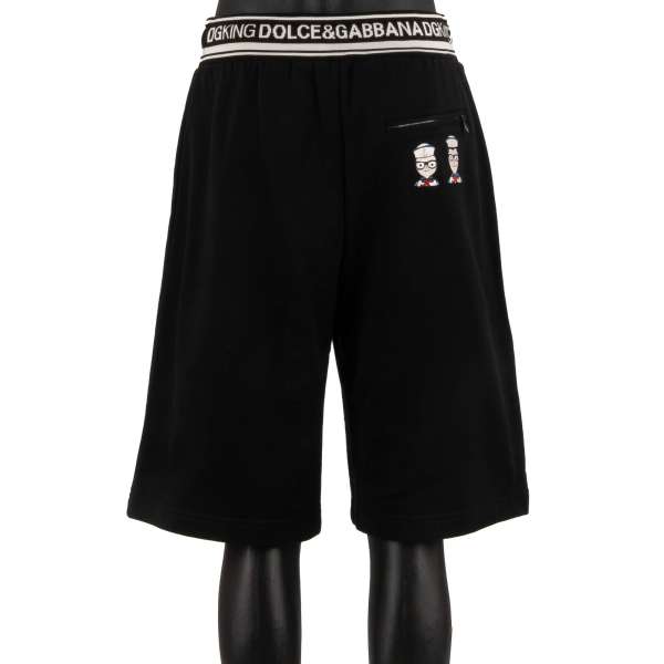 Cotton Sweatshorts with knitted contrast stripes, logo, zip pockets, Stefano and Domenico embroidered patches and DG King lettering by DOLCE & GABBANA