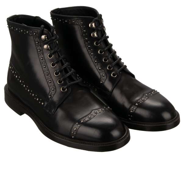 Leather Chelsea Ankle Boots embellished with metal pearls in black by DOLCE & GABBANA