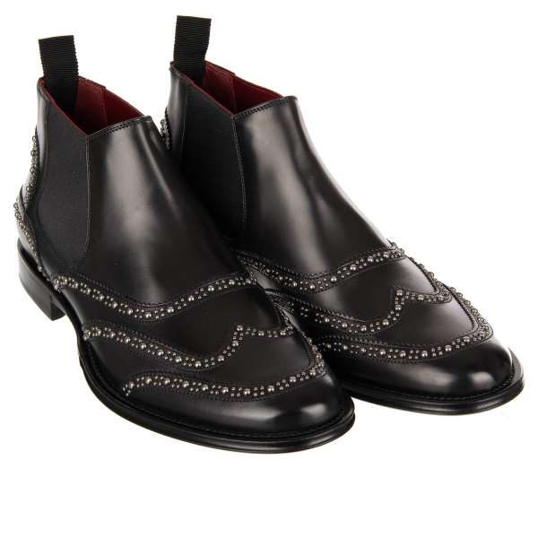 Ankle Boots Shoes MARSALA made of calfskin embellished with silver metal pearls by DOLCE & GABBANA