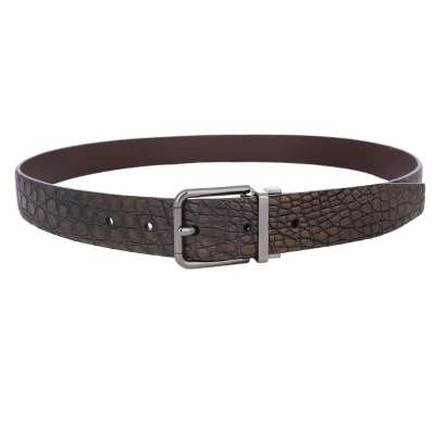 Metal Buckle Croco Leather Belt Brown 95 38