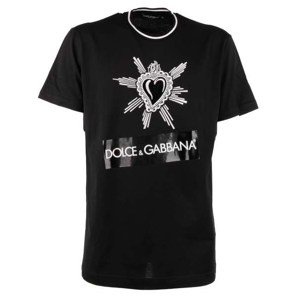 Dolce & Gabbana Cotton T-Shirt with Embroidered Sacred Heart and Logo ...