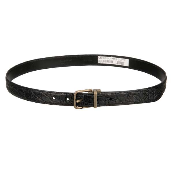 Crocodile Leather belt with metal buckle in black by DOLCE & GABBANA