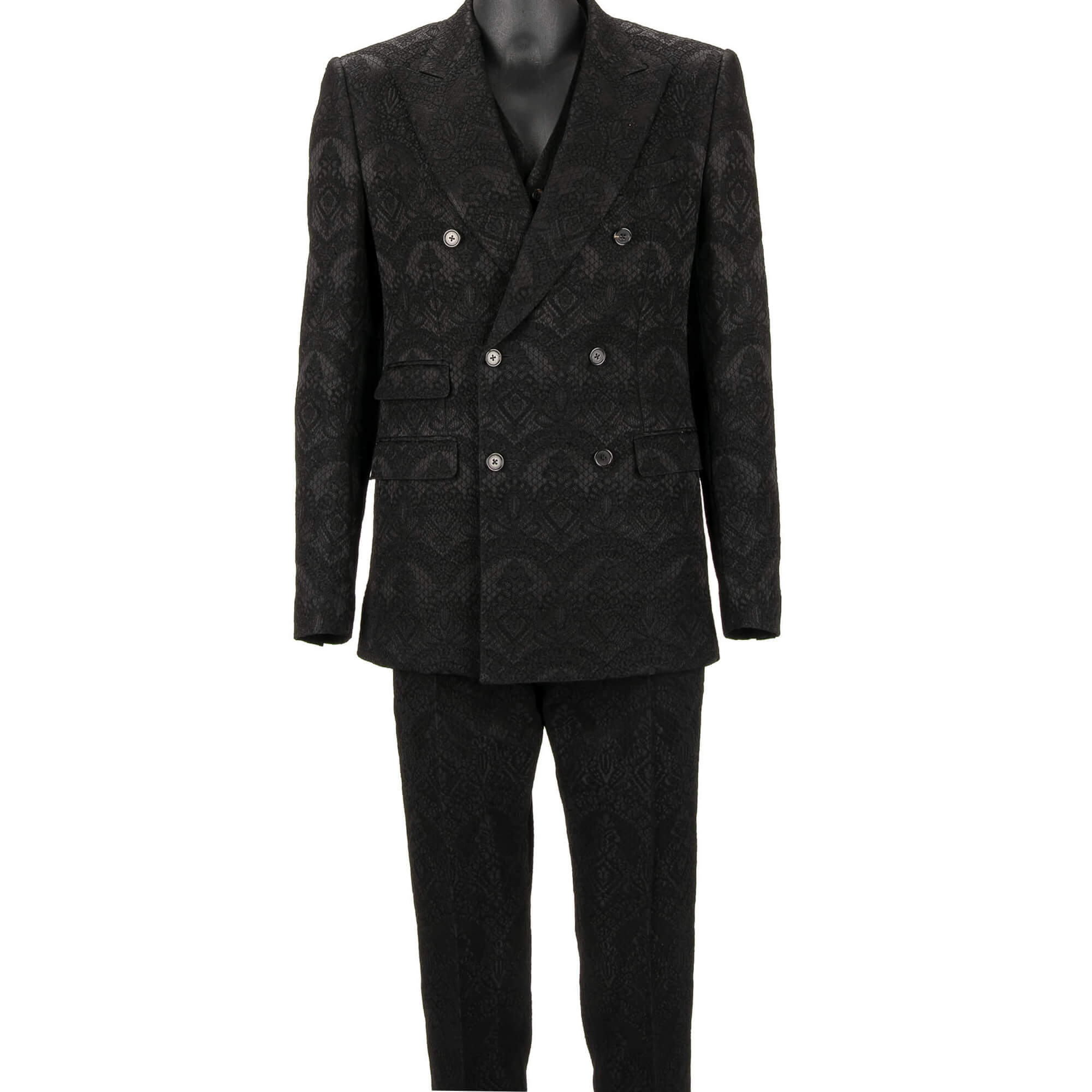 Dolce & Gabbana Jacquard Double breasted 3 Piece Suit Jacket Black