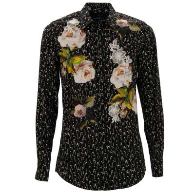 Silk Rose Lace GOLD Cotton Shirt White Black