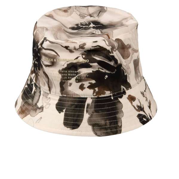 Exclusive Fisherman Hat / Bucket Hat with flower print in khaki and beige by DOLCE & GABBANA 