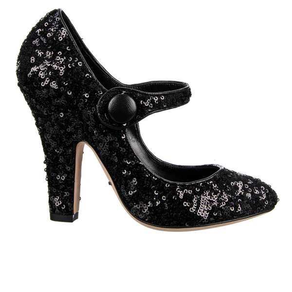 Sequined Mary Jane Pumps VALLY in black by DOLCE & GABBANA