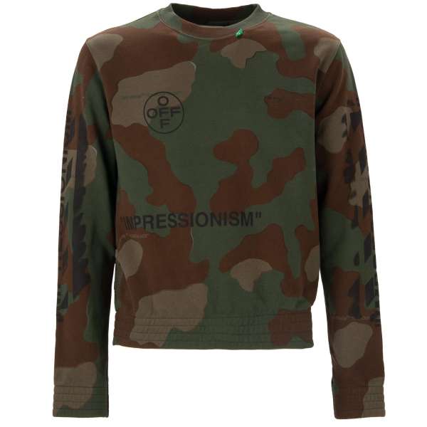 Cotton slim fit sweatshirt / sweater from the limited Impressionism collection with Camouflage pattern and logo print by OFF-WHITE Virgil Abloh