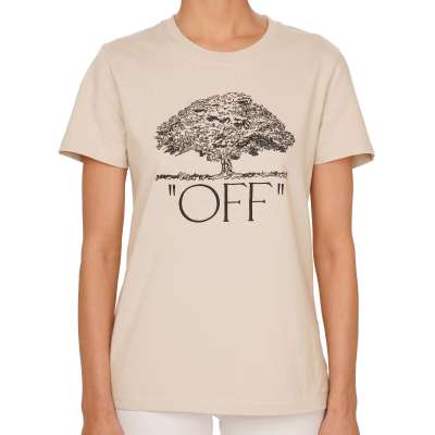 Virgil Abloh Tree Embroidery Logo Cotton T-Shirt Top Beige S