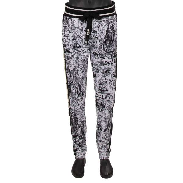 Jogger Hose mit DG Logo Gummi Patches, King und Sizilien Traditionen Prints, Taschen mit Reißverschluss und elastischer Taille von DOLCE & GABBANA 