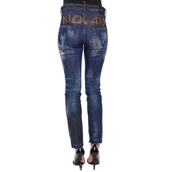 "Cool Girl Jean" Destroyed Jeans with Tassels in blue by DSQUARED2