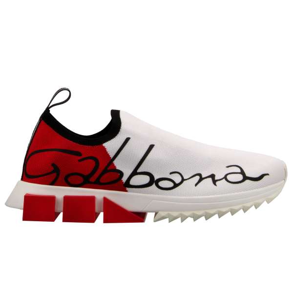 Elastic Slip-On Sneaker SORRENTO for Men with Dolce&Gabbana Logo in white, red and black by DOLCE & GABBANA