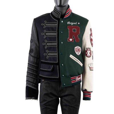 Dolce Gabbana DG King Embroidered Military Varsity Jacket Blue Green 54 XL FASHION ROOMS