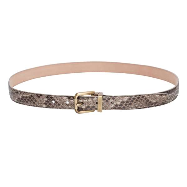 Snake Leather belt with metal buckle in gray by DOLCE & GABBANA