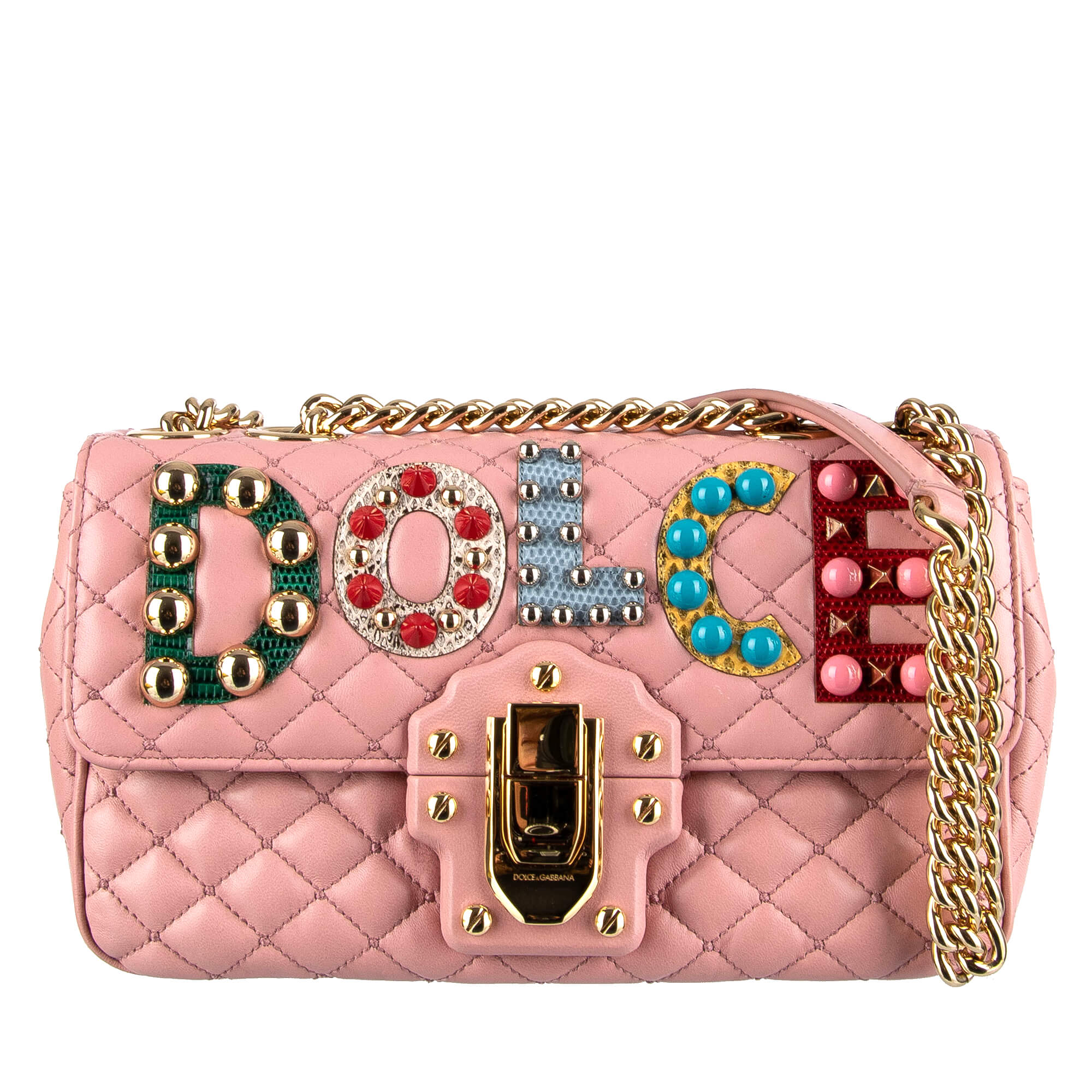 Dolce & Gabbana Quilted Leather Shoulder bag LUCIA with Logo Studs Applics  Pink | FASHION ROOMS