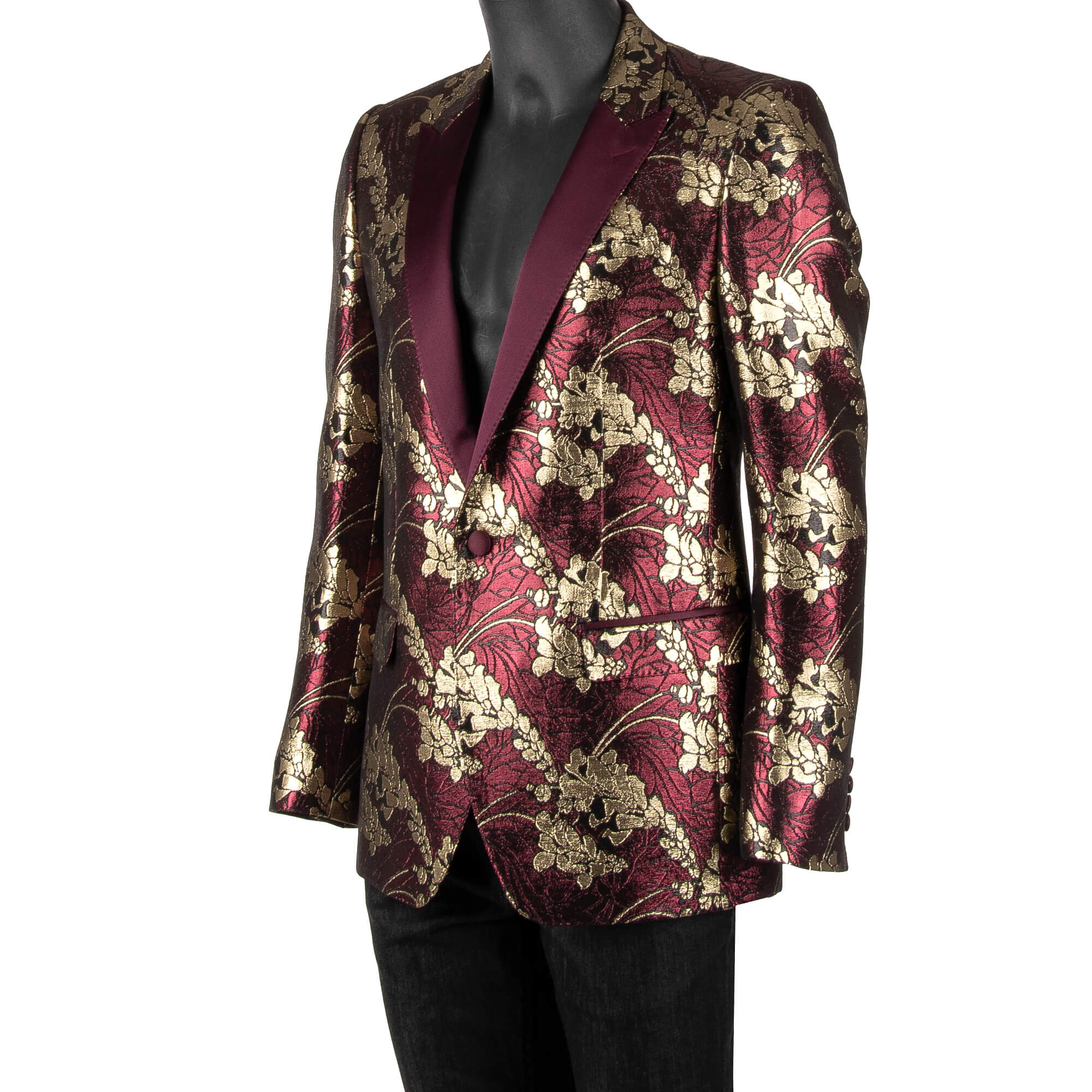 Dolce & Gabbana Floral Shiny Lurex Tuxedo Blazer MARTINI Bordeaux Gold ...