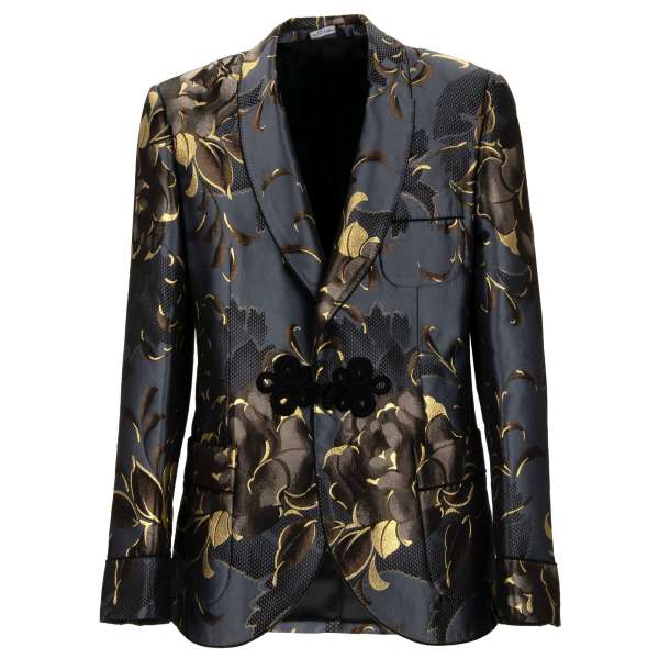 Baroque Style flower jacquard jacket / blazer in gray with rope fastening and shawl lapel in gray by DOLCE & GABBANA