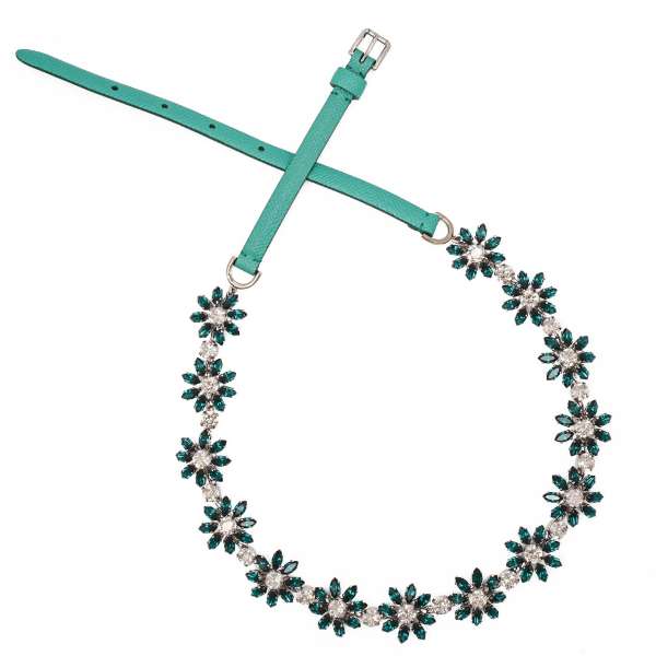 Chain - Belt embelished with crystal daisy flowers and dauphine leather in green by DOLCE & GABBANA