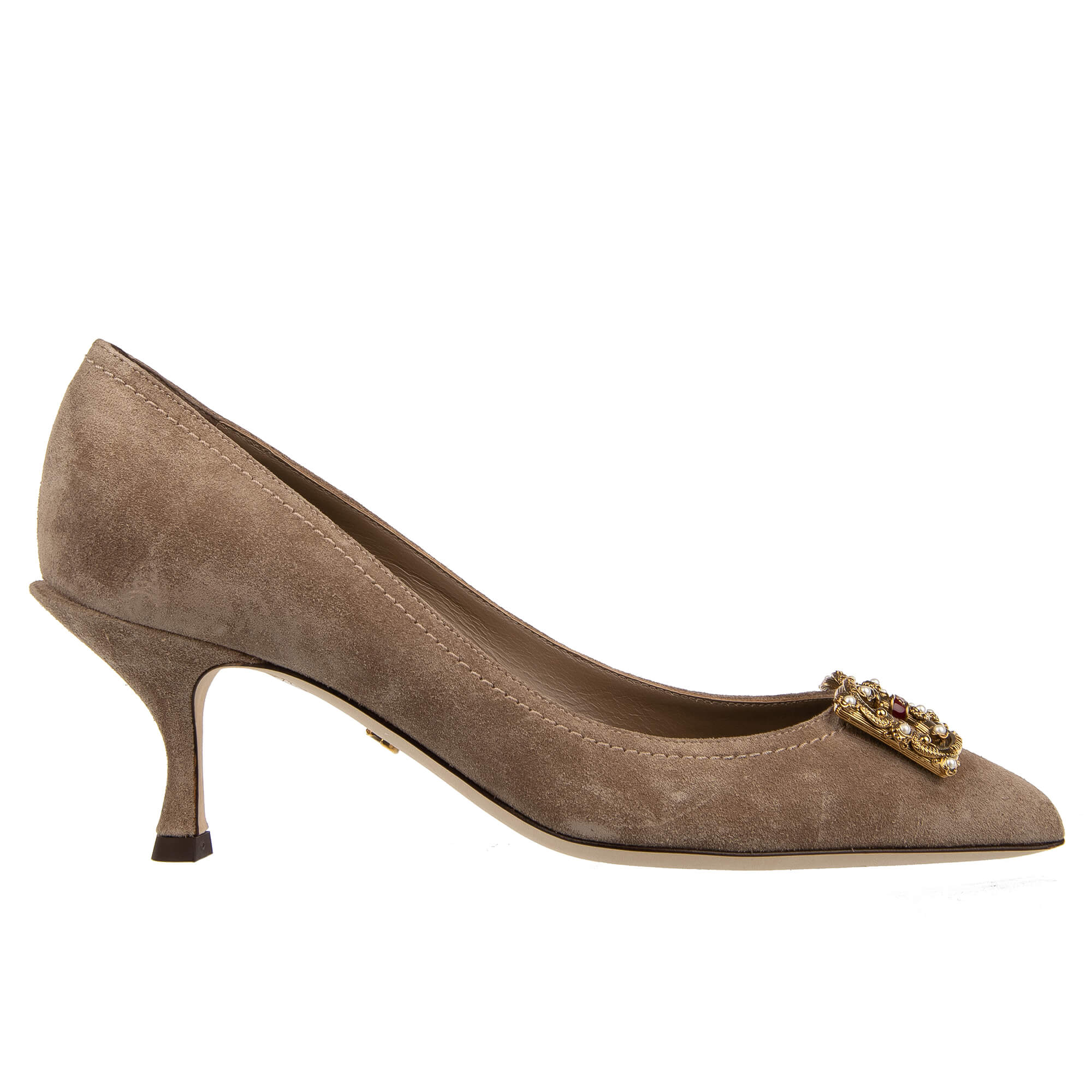 Dolce & Gabbana Pearl Brooch DG Amore Suede Leather Pumps LORI Beige ...