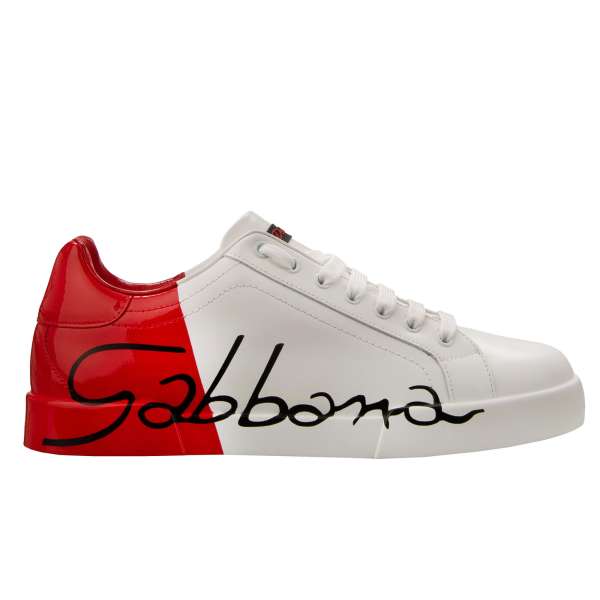 Low-Top Sneaker PORTOFINO Light for Men with DG Logo in red and white by DOLCE & GABBANA