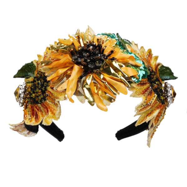 Sonnenblumen Haarreif aus Seide mit Kristallen und Pailletten Stickerei von DOLCE & GABBANA