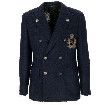 DG Logo Pearl Baroque Crown Alpaca Wool Blazer Jacket Blue