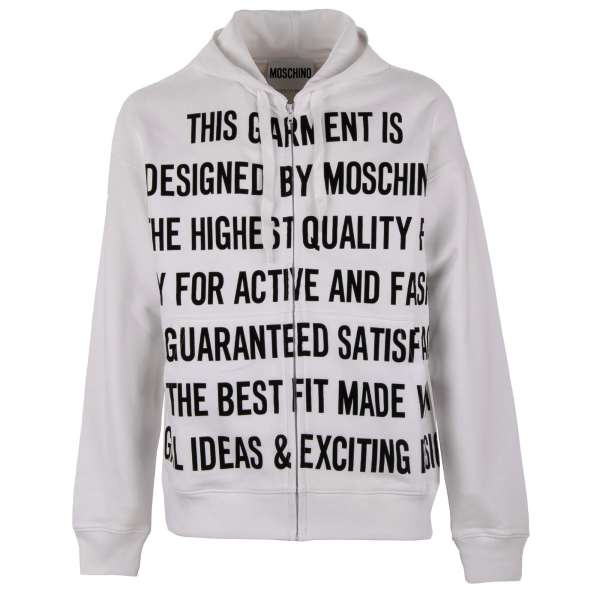 Sweater / Hoodie Jacke mit Designer Schrift Logo Print in weiß und schwarz von MOSCHINO COUTURE