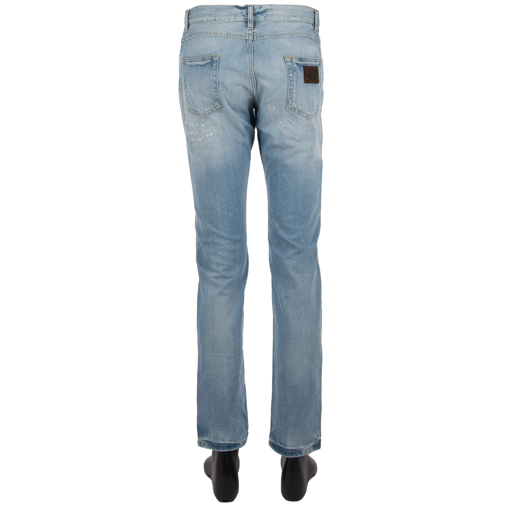 Dolce & Gabbana Distressed Jeans with Logo Plate Light Blue | FASHION ROOMS