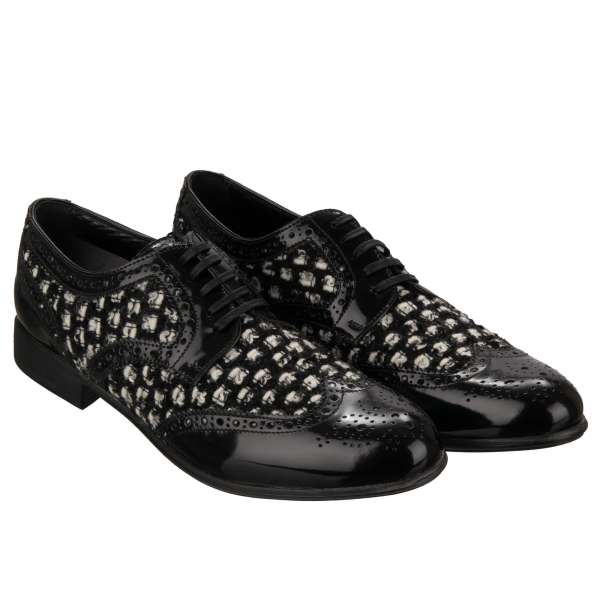 Lace-up wingtip women brogue shoes BOY made of leather and boucle fabric by DOLCE & GABBANA