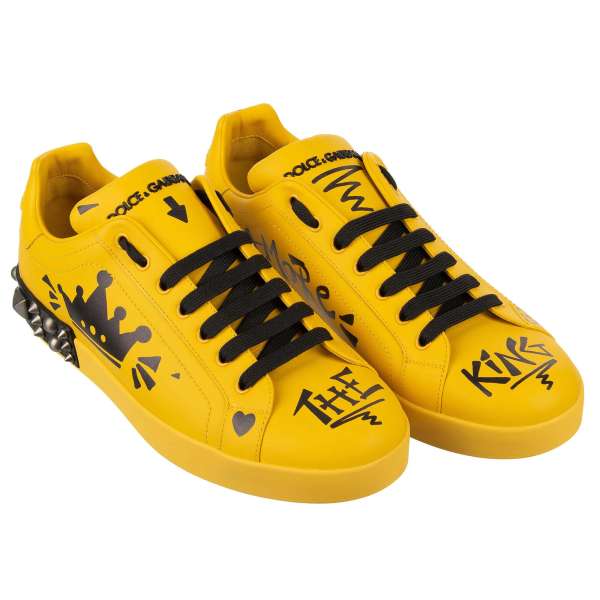 Dolce & Gabbana Low-Top Heart Crown Studs Sneaker PORTOFINO Yellow 45 UK 11  US 12 | FASHION ROOMS