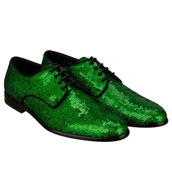 Exclusive formal derby shoes RAFFAELLO with sequines in green by DOLCE & GABBANA