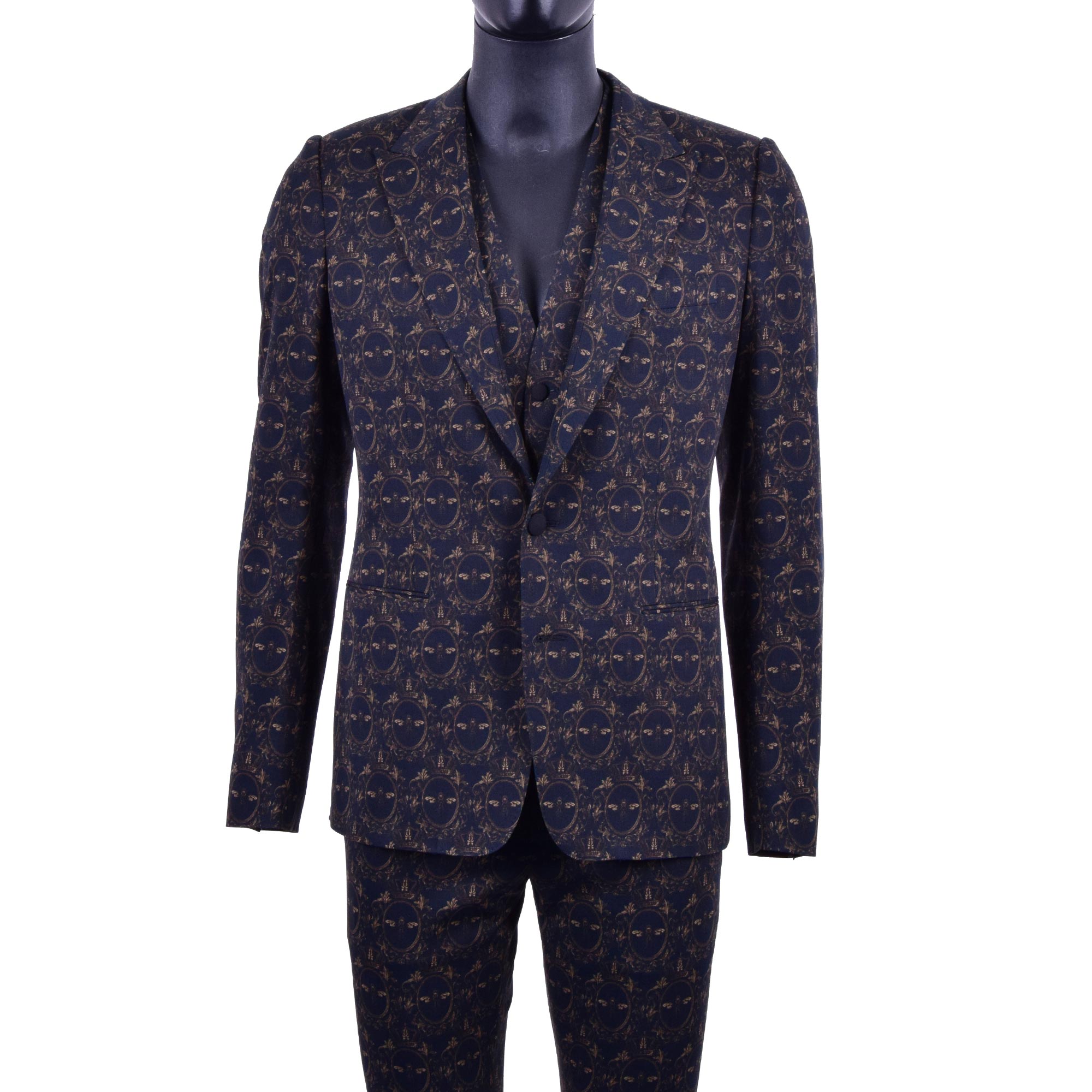 Dolce & Gabbana 3-Pieces Bee Crown Suit Blue Gold | FASHION ROOMS