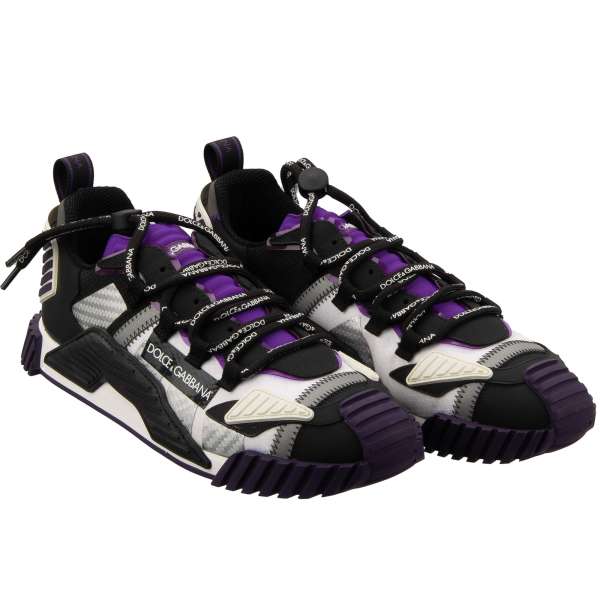 Low-Top Men Sneaker NS1 with DG logo lace in purple, black white and silver by DOLCE & GABBANA