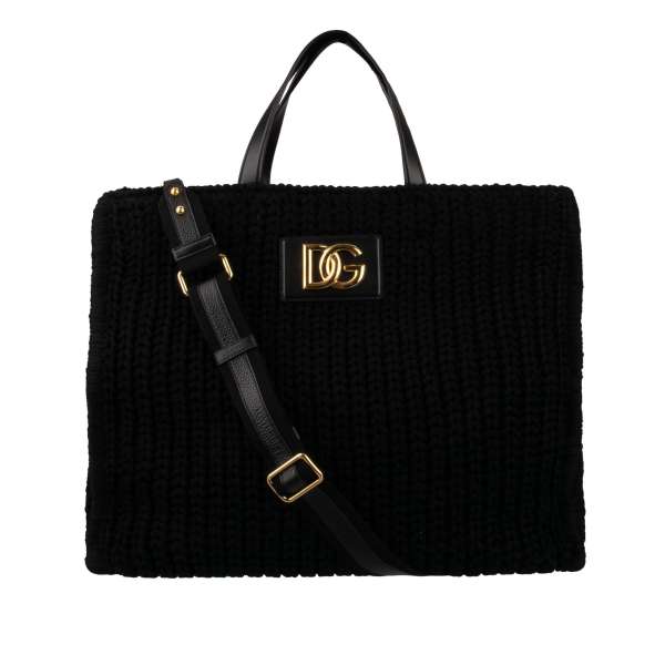 Large knitted crochet Shoulder Bag / Tote / Shopper Bag with large DG logo and detachable strap by DOLCE & GABBANA