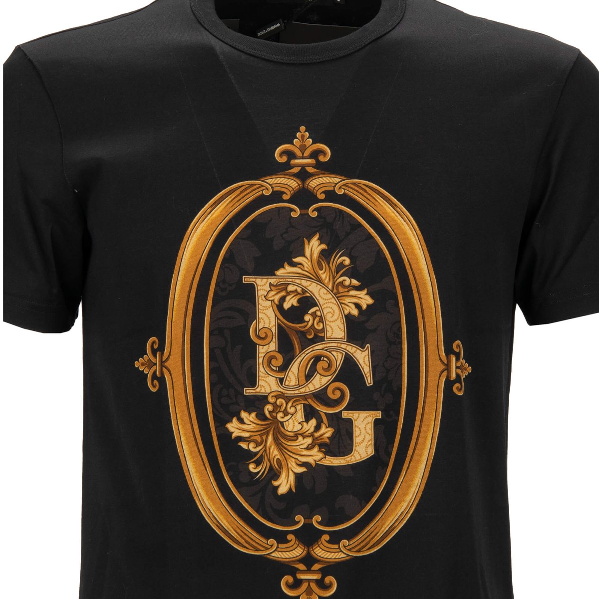 Dolce & Gabbana Cotton T-Shirt with DG Baroque Logo Black Gold | FASHION  ROOMS