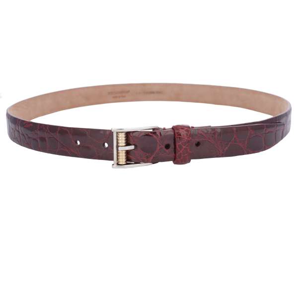 Crocodile Leather belt with silver and gol metal buckle in red by DOLCE & GABBANA