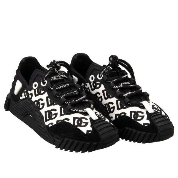 Lace Women Sneaker NS1 with Graffiti pattern and DG logo in white and black by DOLCE & GABBANA