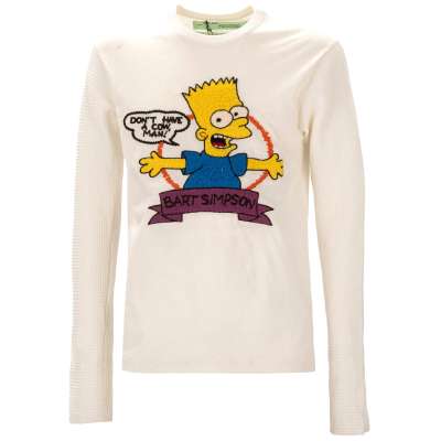 Virgil Abloh Sweatshirt Longsleeve with Bart Simpson Embroidery White M